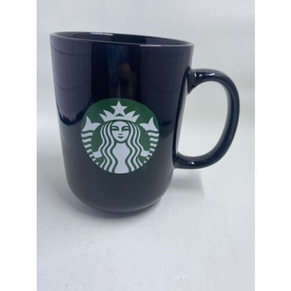 STARBUCKS BLACK CERAMIC GLOSSY COFFEE MUG CUP GREEN MERMAID LOGO 2021 15FL.OZ